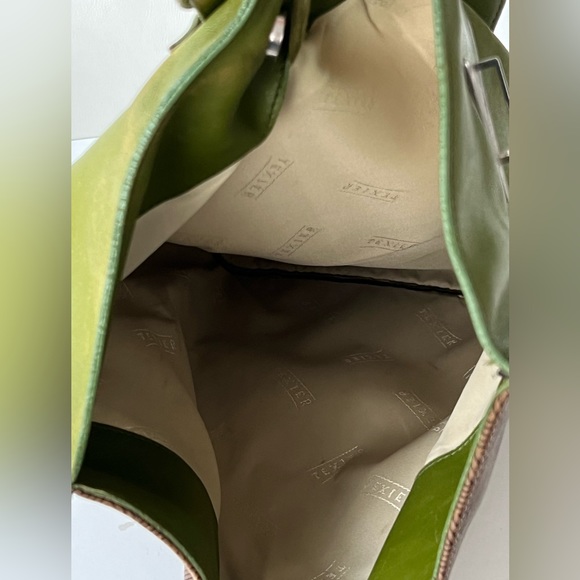 Texier France Leather Retro Avocado Green and Brown Envelope Style Backpack RARE - Picture 6 of 15